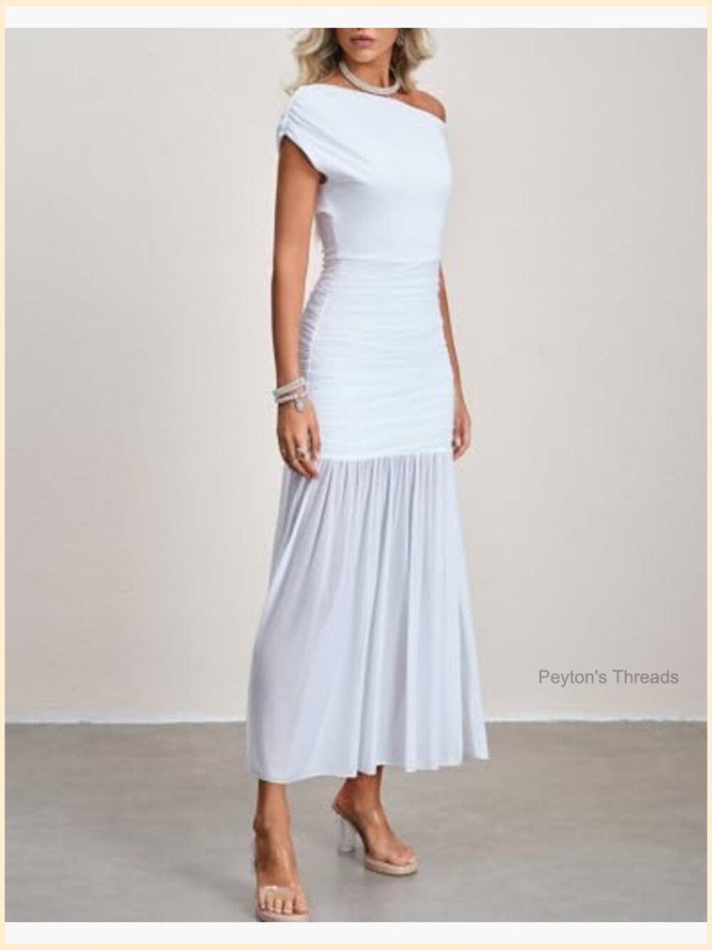 Asymmetrical Off Shoulder Mesh Maxi Formal Dress Bodycon Pull On - Picture 5 of 7